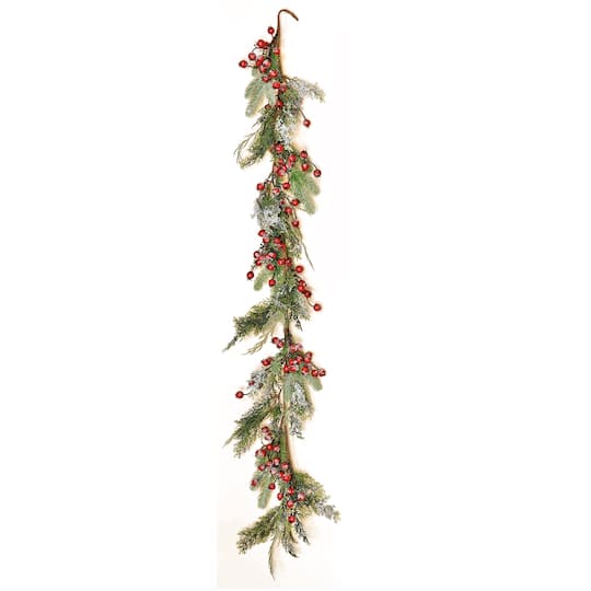 60" Snowy Mixed Pine Garland with Berries